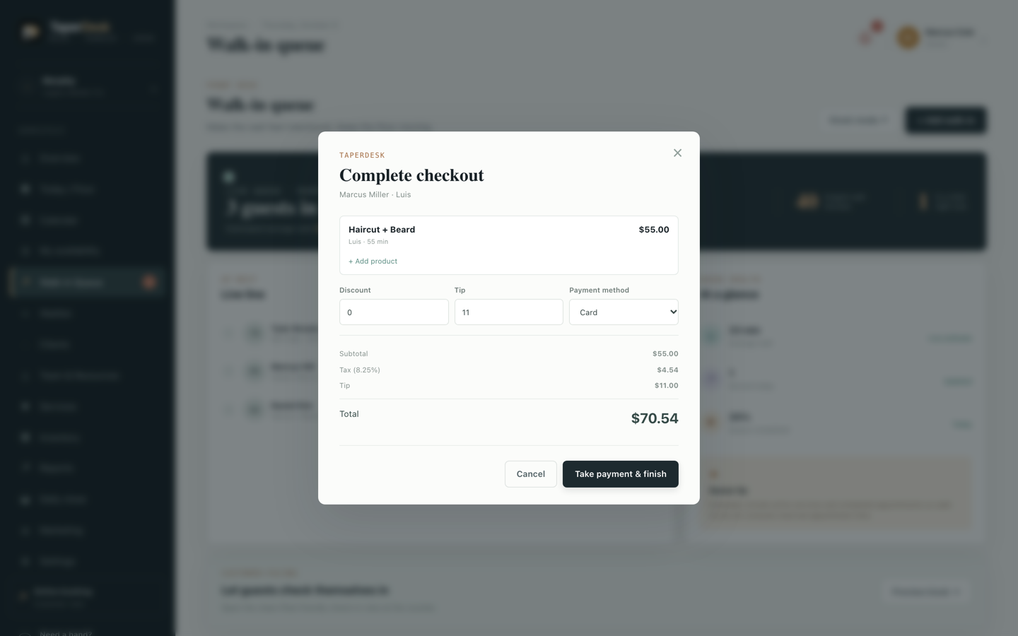 Actual TaperDesk checkout